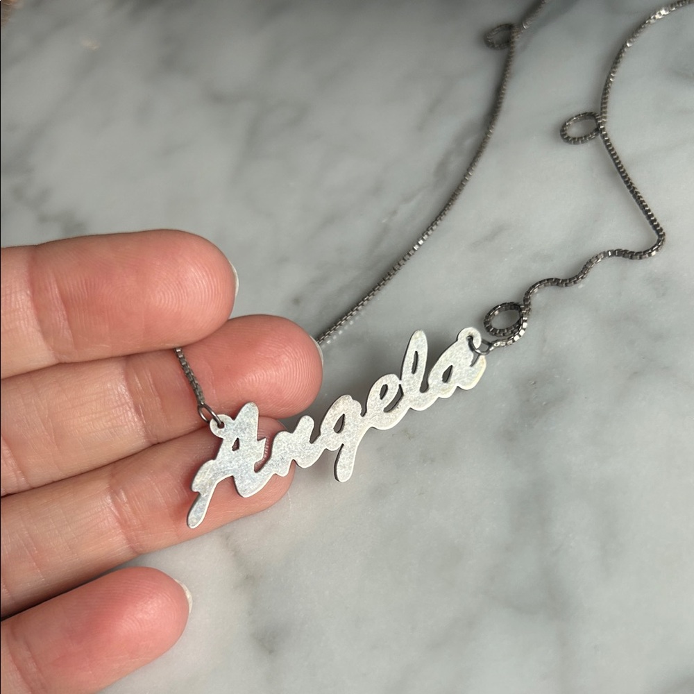 Silver Angela Name Necklace on chain